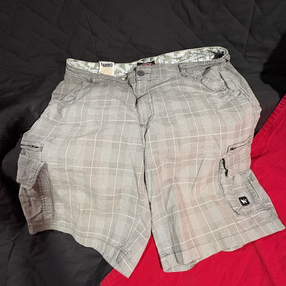 Mambo Men’s Light Gray Cargo Shorts with Belt Loops Size 38